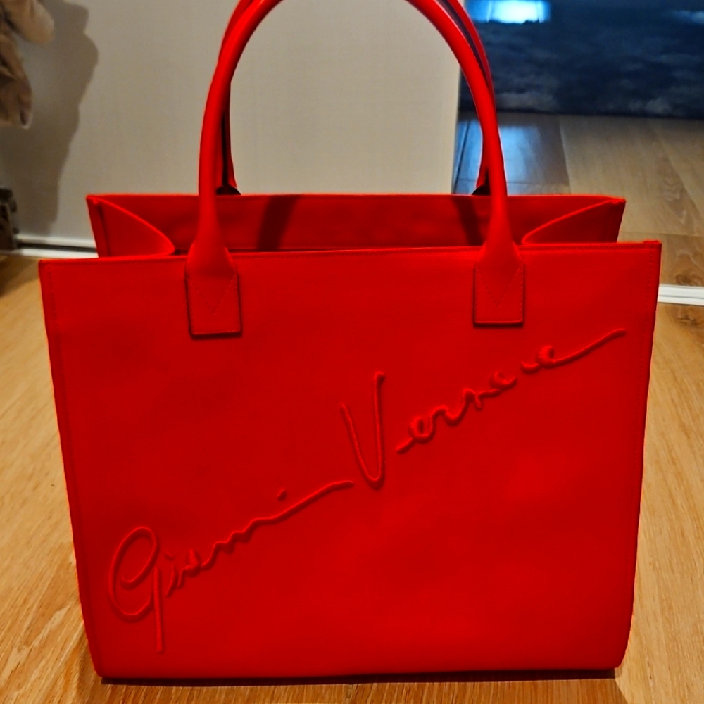 Versace Red Tote Bag with Pink signature